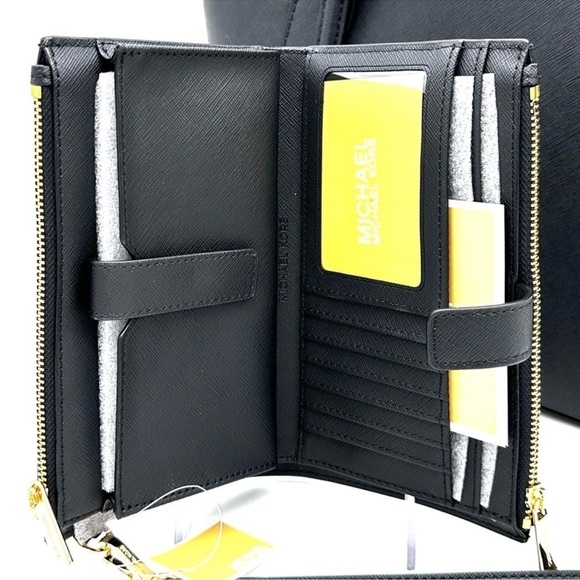 Michael Kors Large Charlotte Tote Bag & Large Double Zip Wallet Black - Picture 13 of 14